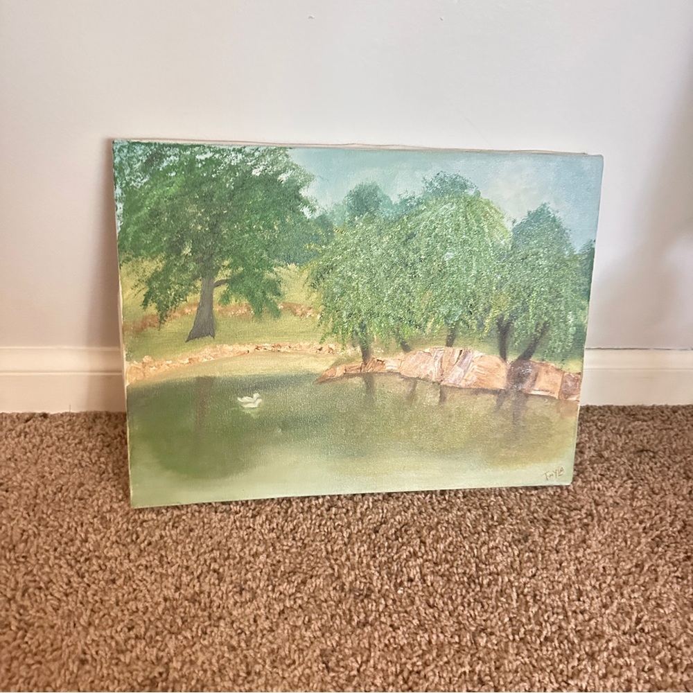 Handmade Serene Landscape Canvas Art with Green and Brown Tones